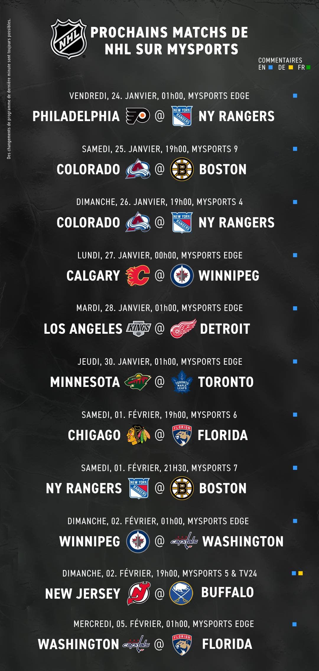 NHL Games Jan-Fevr